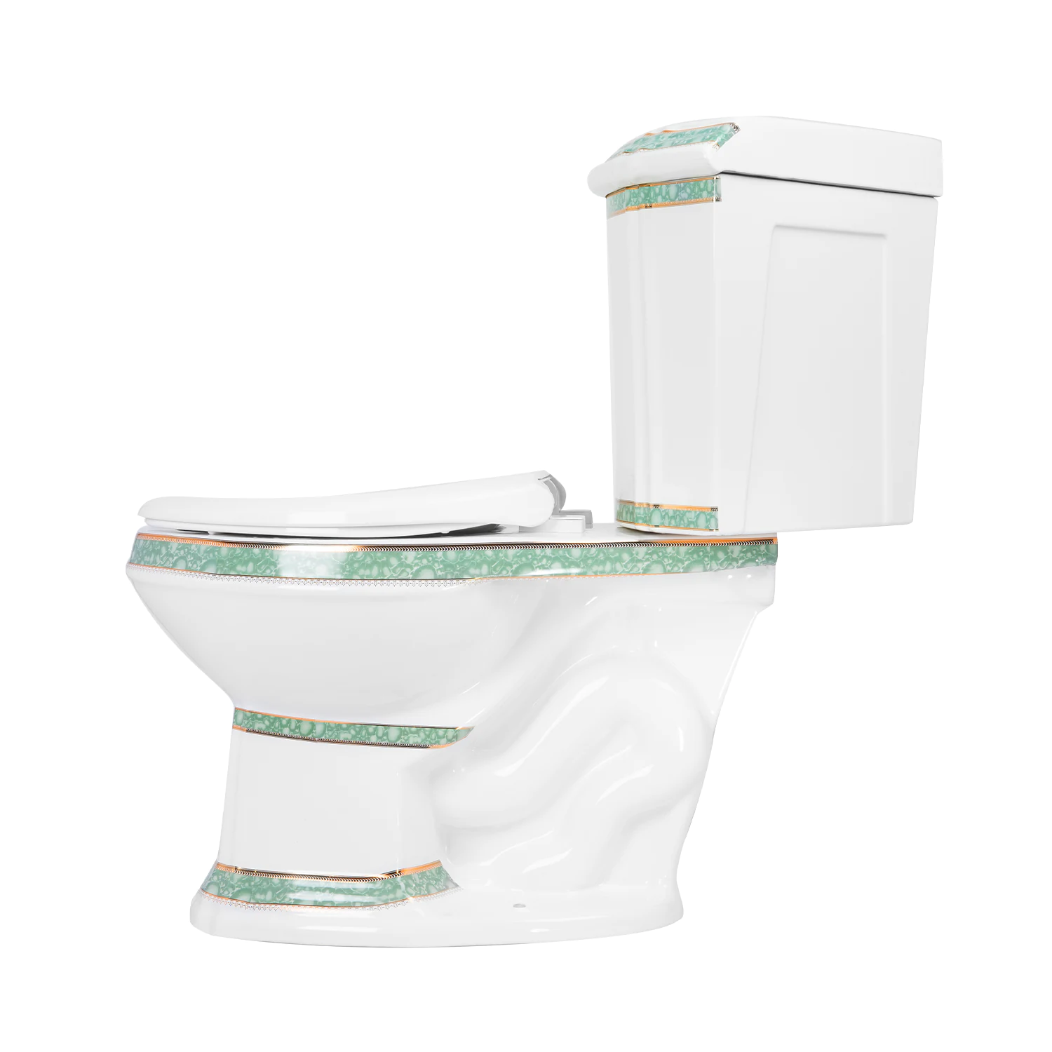 green and gold corner toilet, bathroom green and gold luxurious vitreous china two piece toilet MA-9939C-GG